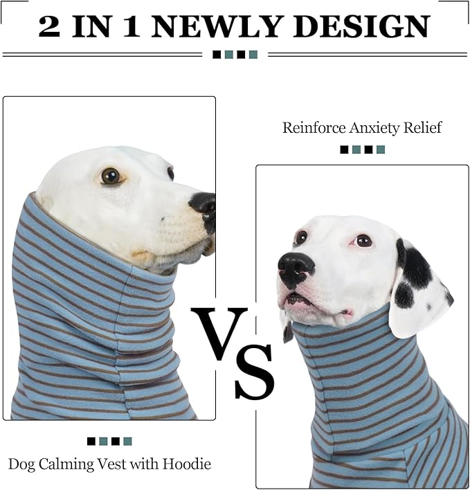 ROZKITCH Calming Hoodie for Dogs, Dog Sweatshirts for Medium Dogs with Hoodie Soft Ears Cover Wrap, Anti Itch Pet Shirt for Fireworks Travel Vet Visit, Anxiety Vest BlueStripe M