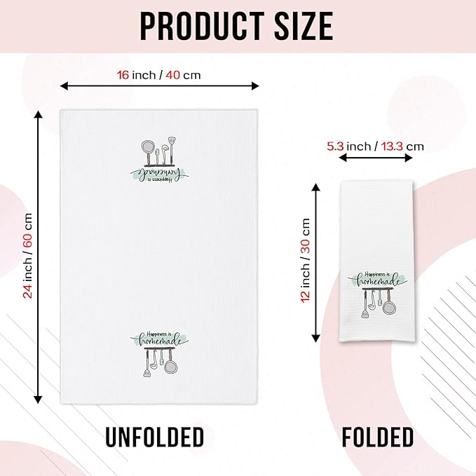Funny Kitchen Towels with Sayings Happiness is Homemade Dishcloth Trendy Dish Towels for Kitchen Decor Sweet Housewarming Gifts Funny Birthday Gifts for Women Men Hostess Sister Friend Chef
