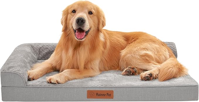 Orthopedic Dog Beds for Large Dogs, Memory Foam Dog Beds Large Sized Dogs, Washable Removable Cover, Nonskid Bottom, Waterproof, for Indoor, Outdoor, Crate ＆ Car Use, 41x27x6 Inches, Light Grey