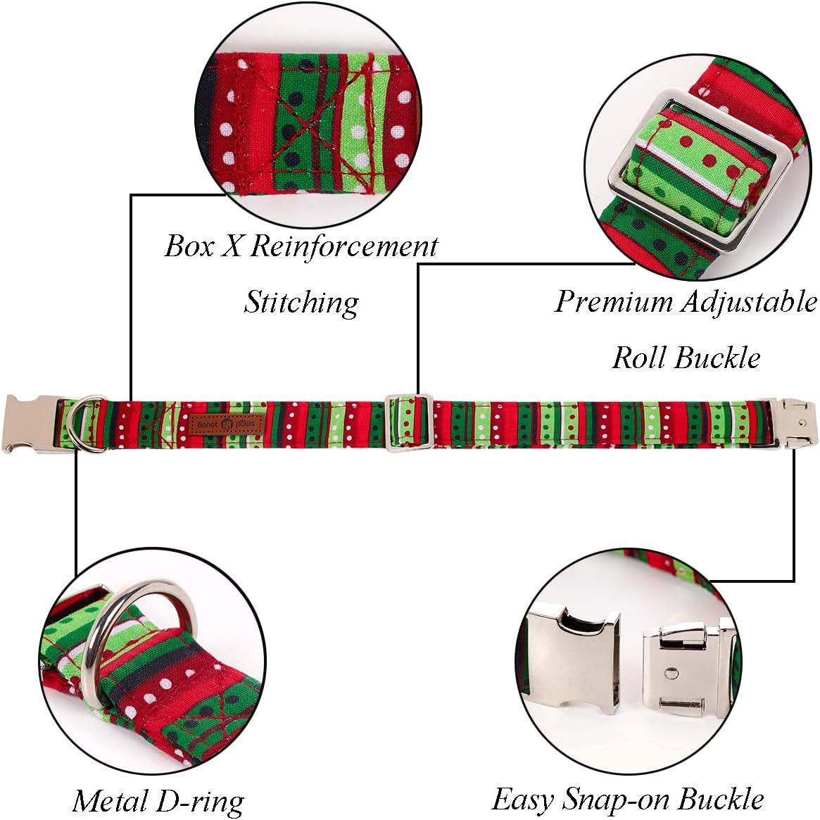 Lionet Paws Christmas Dog Collar with Bowtie, Dog Bowtie Collar with Metal Buckle for Dogs, Adjustable Comfortable Dog Collar Girl Boy Gift, M, Neck 13.5-22 in