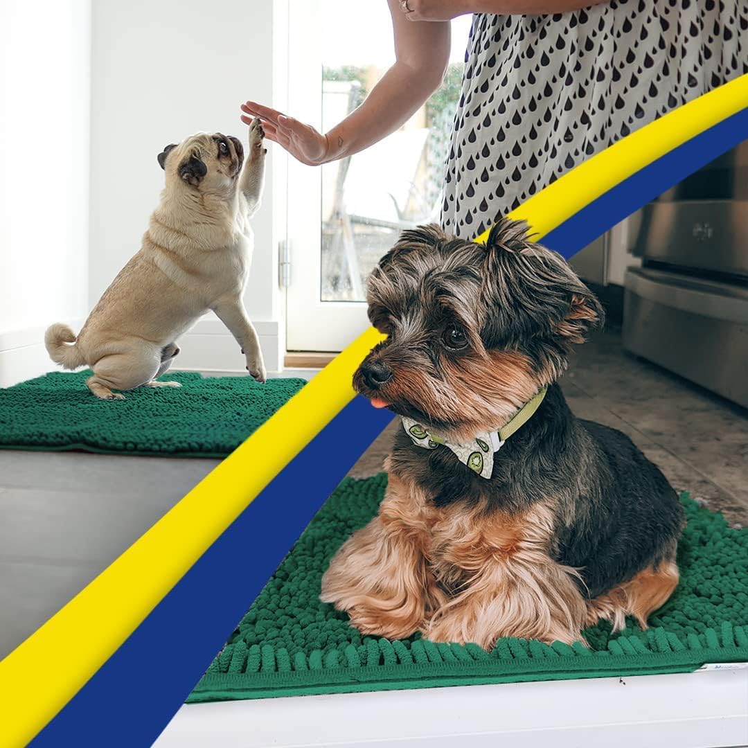 Muddy Mat® AS-SEEN-ON-TV Highly Absorbent Microfiber Dog Door Mat and Pet Rug, Non Slip Thick Washable Area and Bath Mat Soft Chenille for Kitchen Bathroom Bedroom and Indoor-Dark Green Runner 24"X60"