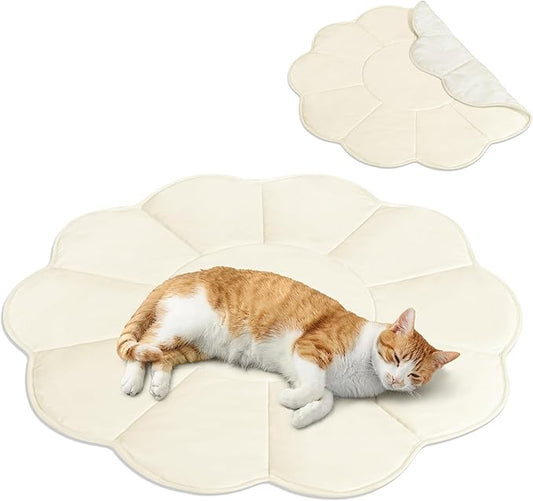 PetAmi Dog Cooling Mat, Flower Shape, Reversible Cooling Nylon Blanket Soft Fleece Pet Pad for Dogs Cats, Summer All Season Use Q-Max>0.3, Small 35x35 in, Beige