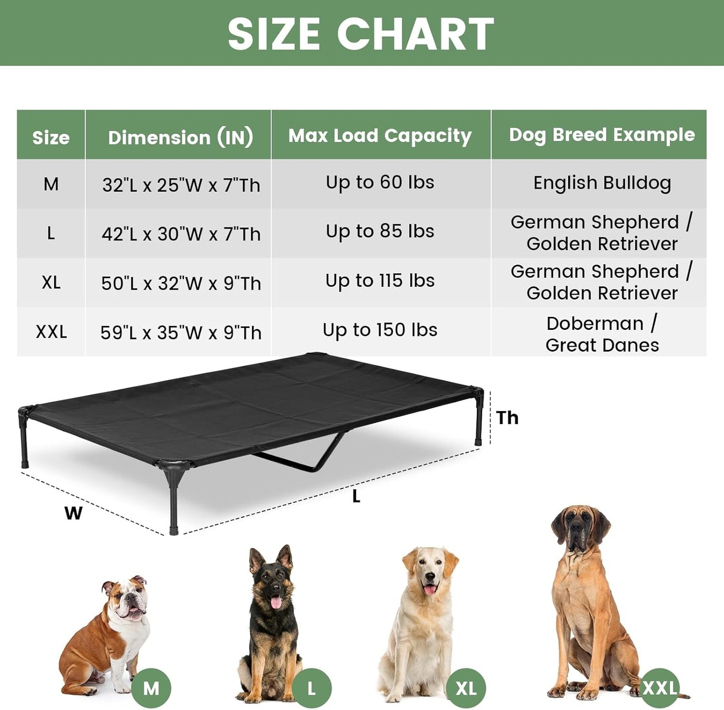 Elevated Dog Bed for Outdoor, Medium Raised Dog Cot with Washable Mesh, Cooling Pet Cot Chew Proof for Outside Camping, 32"x25" Brown