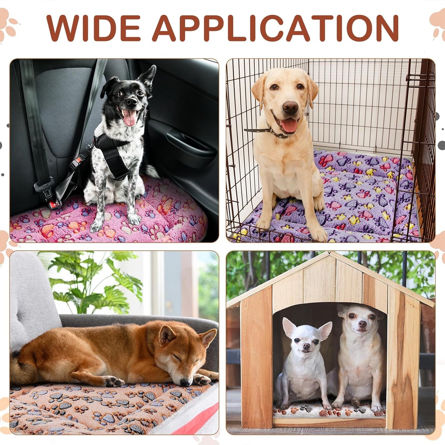 4 Pack Ultra Soft Dog Cat Bed Mat with Cute Prints Reversible Fleece Dog Crate Kennel Pad Cozy Washable Thickened Hamster Guinea Pig Pet Bed Mat for Small Animals(30 x 22 Inches,Vivid Color)