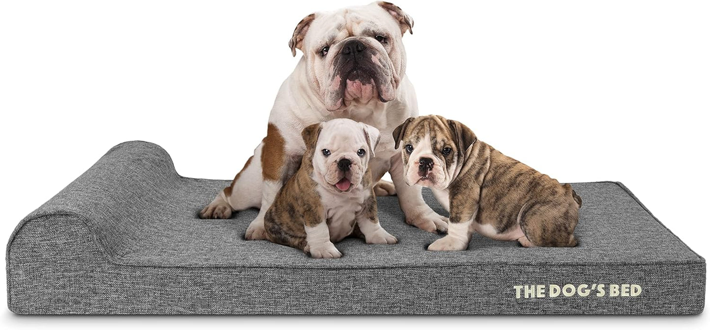 The Dog’s Bed Orthopedic Headrest Dog Bed XL Grey Linen 46x28, Memory Foam, Pain Relief for Arthritis, Hip & Elbow Dysplasia, Post Surgery, Lameness, Veterinary Approved, Waterproof Washable Cover