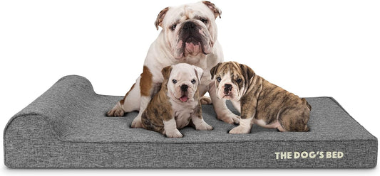 The Dog’s Bed Orthopedic Headrest Dog Bed XL Grey Linen 46x28, Memory Foam, Pain Relief for Arthritis, Hip & Elbow Dysplasia, Post Surgery, Lameness, Veterinary Approved, Waterproof Washable Cover
