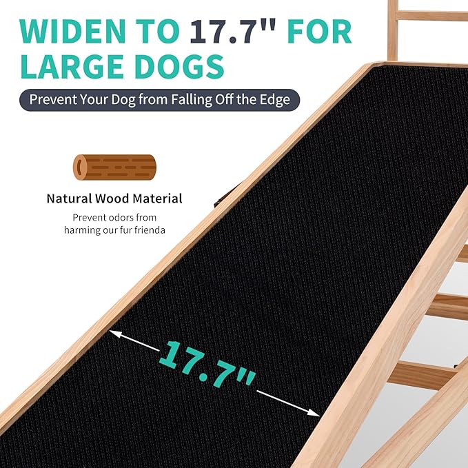 Dog Ramp, 5 Level Adjustable Wooden Folding Pet Ramp for Middle Bed, Couch,SUV-High Traction, Portable Paw Ramps for Small & Large Old Dogs & Cats - Furniture Quality