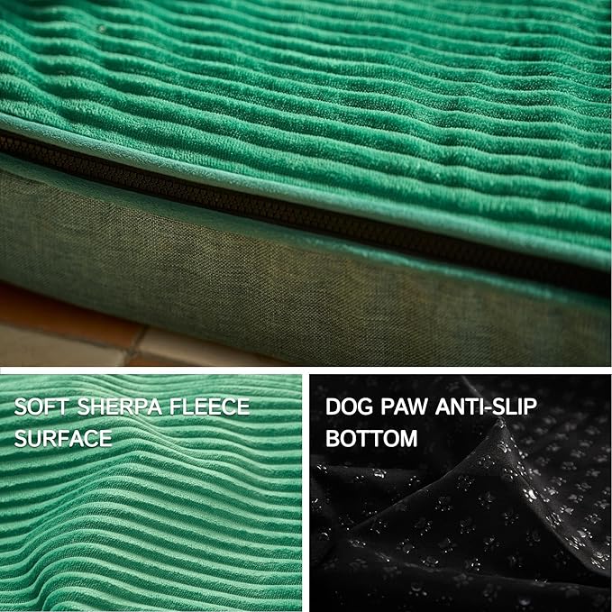 Memory Foam XL Dog Bed - 4” Thick Orthopedic Beds for Extra Large Dogs - Waterproof Dog Bed with Removable Washable Cover & Wrap-Around Zipper - Ultimate Comfort and Easy Maintenance, Green
