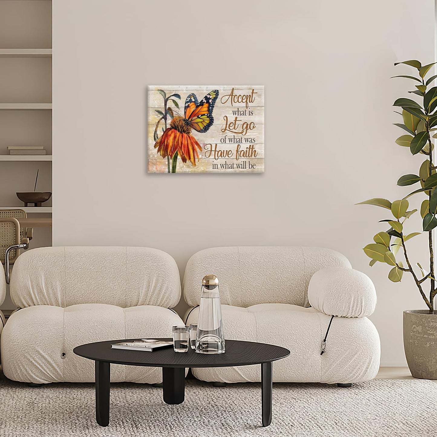 Farmhouse Butterfly Bathroom Pictures Wall Art, Rustic Floral Country Bathroom Wall Decor, Daisy Inspirational Framed Painting Canvas Artwork for Bedroom Living Room Decorations 20"L x 16"W