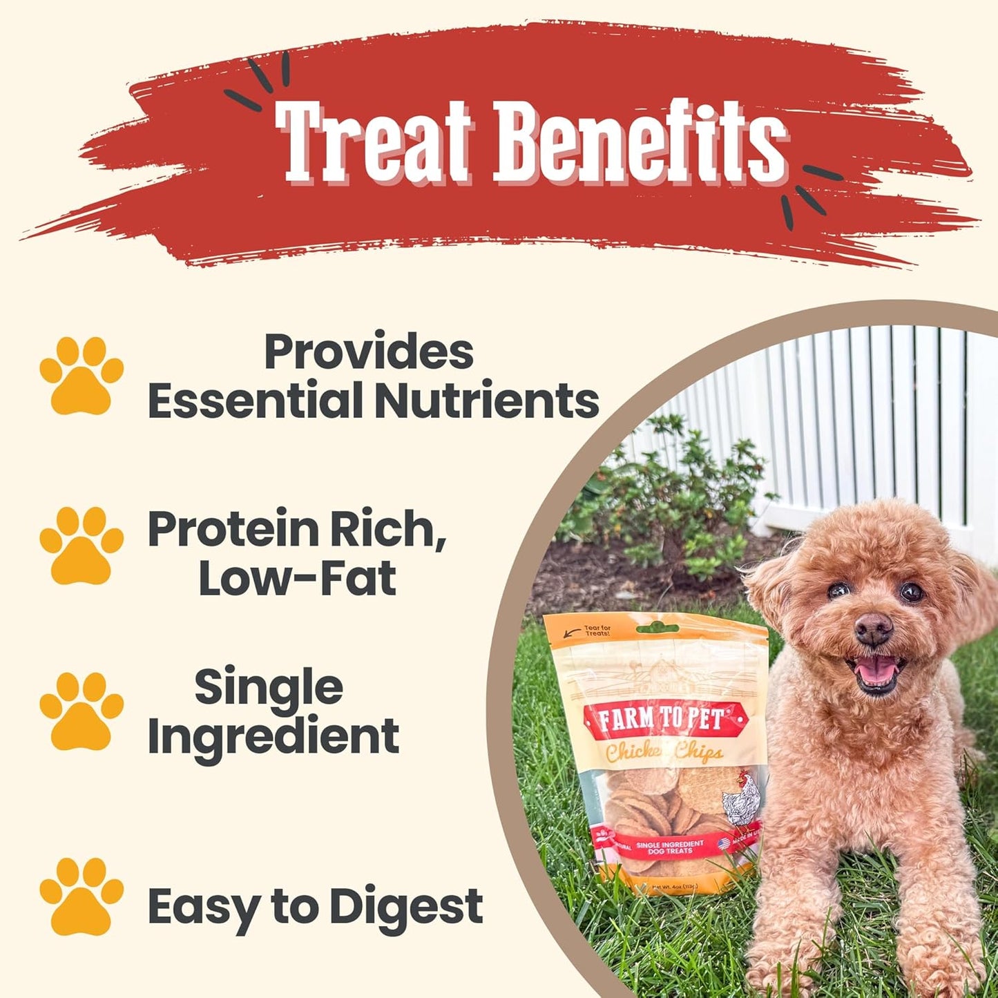 Farm To Pet - Dog Training Treats - Chicken Chips, Single Ingredient - 4 oz, Lean, All Natural, Healthy Dog Treats for Small, Medium, Large Breeds, & Puppies, Made in USA