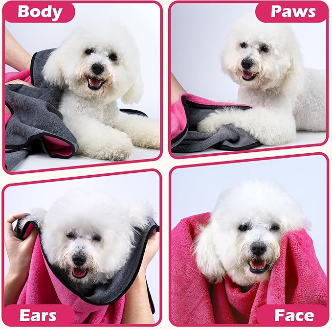 MICOOYO Dog Towels for Drying Dogs 3 Pack, Ultra Absorbent Microfiber Pet Bath Blanket | Quick Dry Towel for Dogs and Cats, 11.8"x11.8", XS