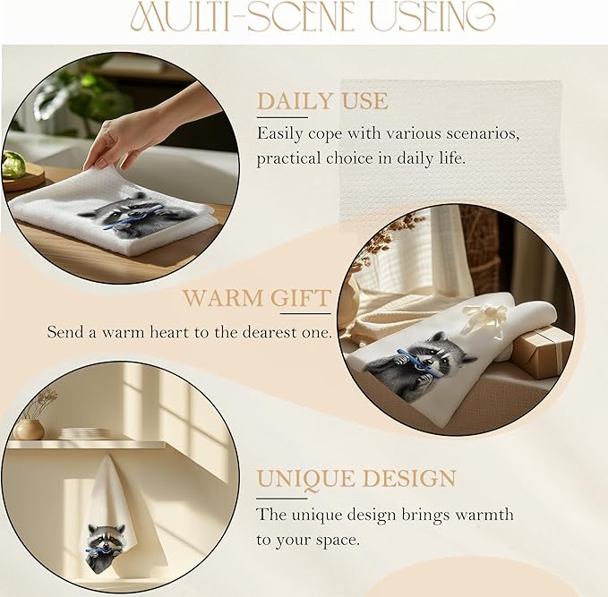 Funny Toothbrush Raccoon Bathroom Hand Towels, Raccoons Gifts Decorative Towels for Bathroom Washroom Restroom Decor, Kids Hand Towels, Gifts for Raccoon Lovers Women Men, 16x24 Inch