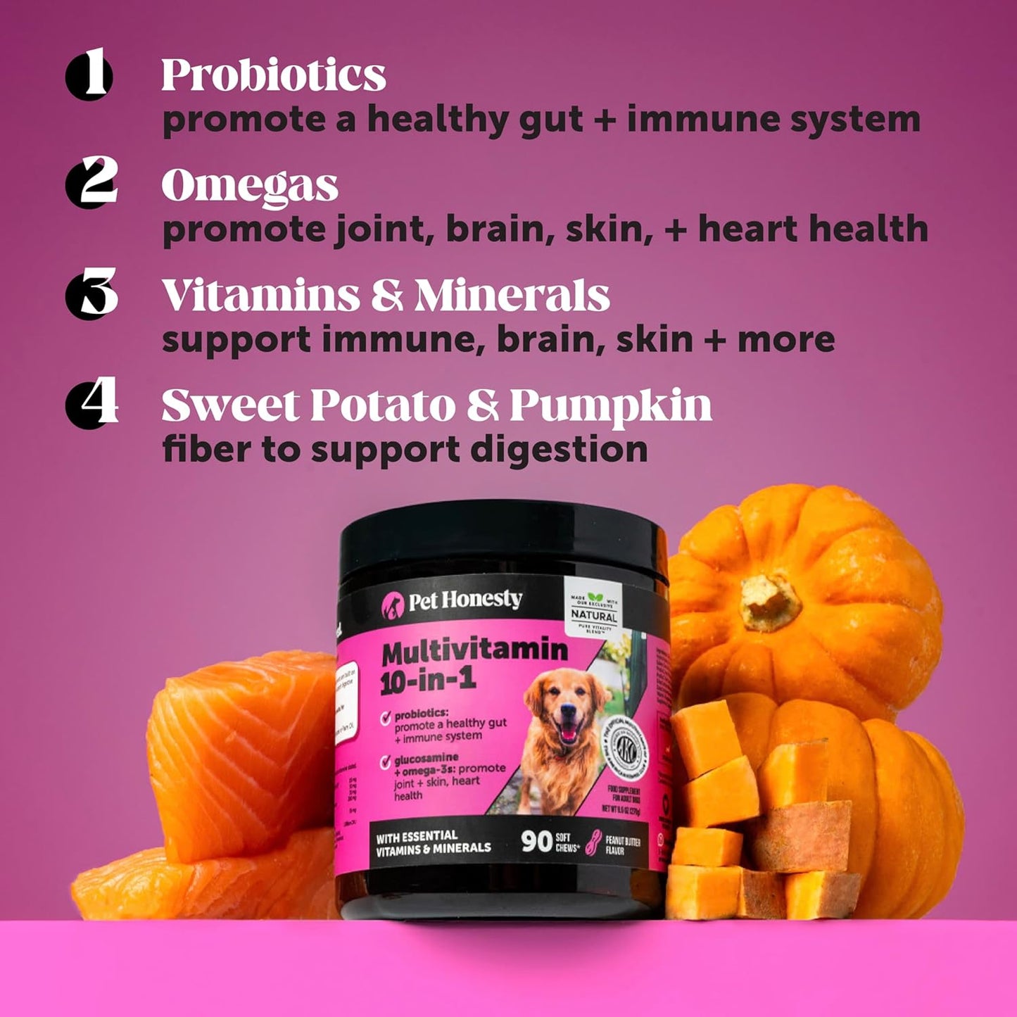 Multivitamin Dog Supplement, Glucosamine Chondroitin for Dogs, Probiotics, Omega Fish Oil, Dog Supplements & Vitamins, Vitamins for Skin and Coat Allergies (Chicken 90 ct)
