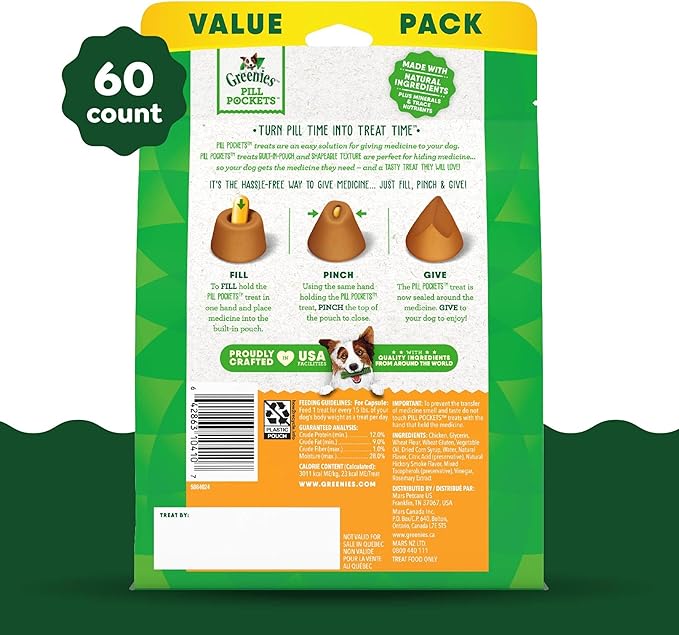 Greenies Pill Pockets for Dogs Large Size, Dog Treat Pouch for Capsule Medication, Chicken Flavor, 15.8 oz. Pouch