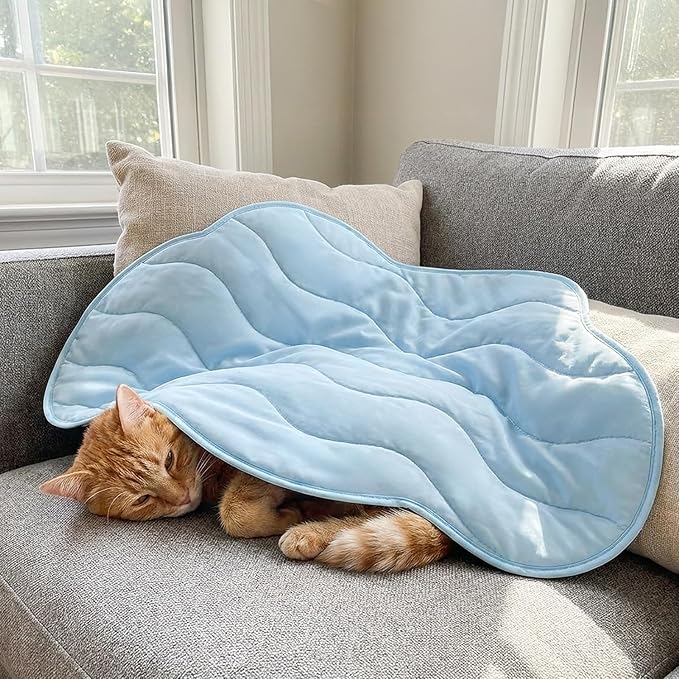 PetAmi Dog Cooling Mat, Cloud Shape, Reversible Cooling Nylon Blanket Soft Fleece Pet Pad for Dogs Cats, Summer All Season Use Q-Max>0.3, Large 49x59 in, Light Blue