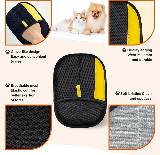 Electrostatic Gloves for Pet Hair Removal: Upgraded 2 PCS Animal Fur Removal Tool for Dogs & Cats Efficient Reusable Pet Hair Remover for Couch Carpet Car Seat Clothing Versatile Quick Clean