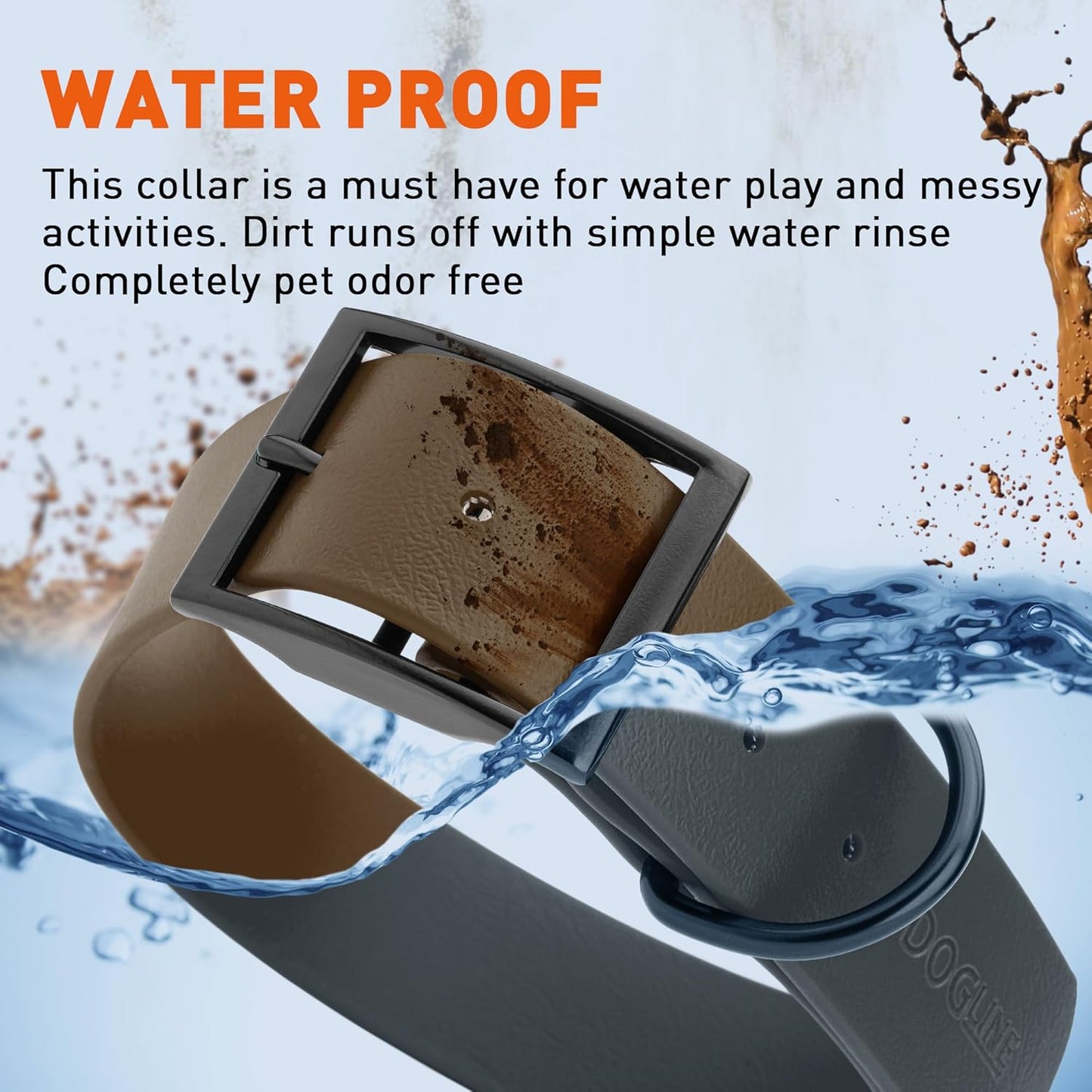 Dogline Biothane Waterproof Dog Collar Strong Coated Nylon Webbing with Black Hardware Odor- Proof for Easy Care Easy to Clean High Performance Fits Small Medium or Large Dogs, Dark Chocolate Brown