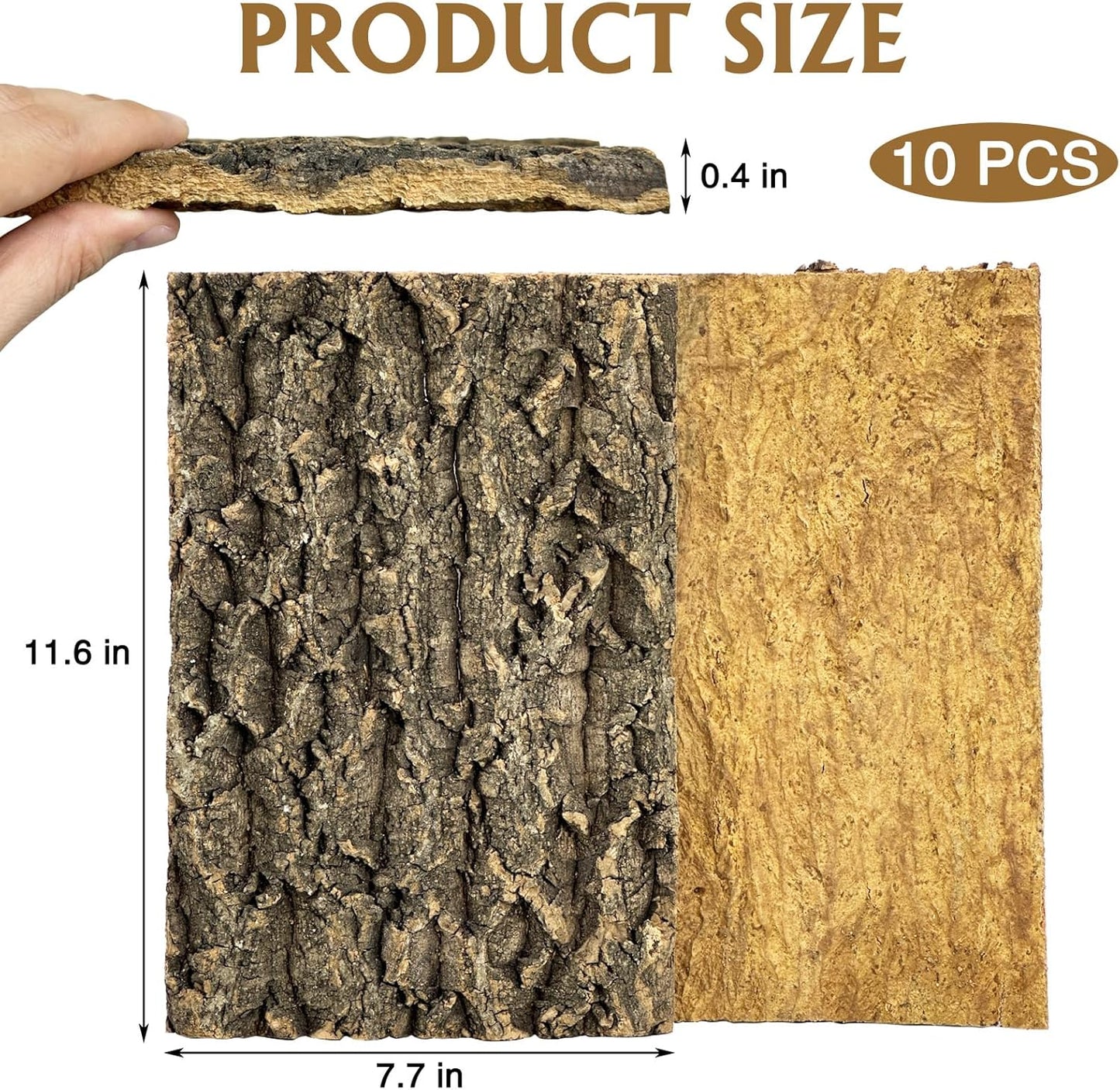 Fhiny 10 PCS Cork Bark Background, 11.6" x 7.7" Natural Cork Bark for Reptiles Bearded Dragon Climbing Backdrop Terrarium Habitat Wall Decor Accessories for Turtle Gecko Lizard Snake Spider Frog