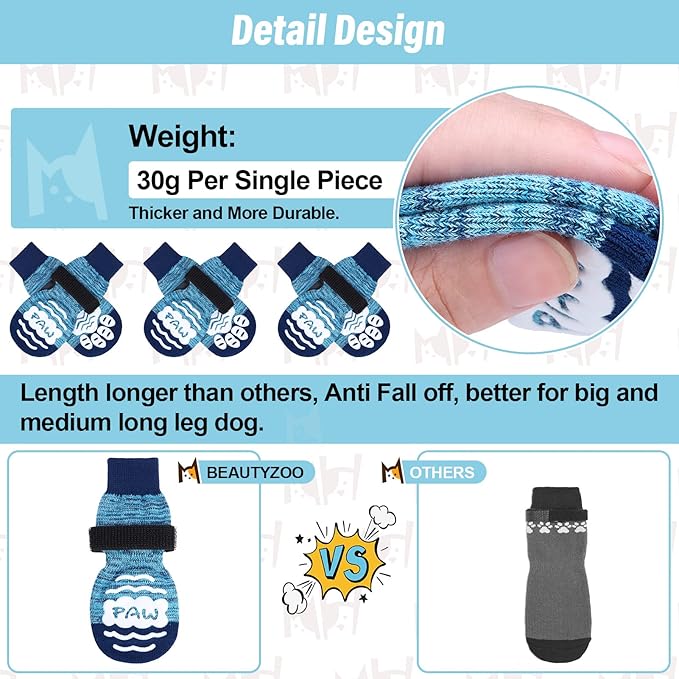 BEAUTYZOO Anti-Slip Dog Socks,Dog Shoes for Hot/Cold Pavement,Paw Protectors with Grips 3 Pairs for Puppy Small Medium Large Senior Old Dogs,Dog Socks to Prevent Licking and Hardwood Floor Protection