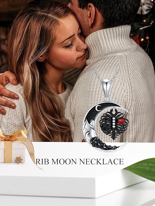 Gothic Jewelry Bat/Cat/Wolf/Dragon/Owl/Fox/Spider/Sun Pendant Sterling Silver Crescent Moon Necklace for Women Girls Black Jewelry Gifts