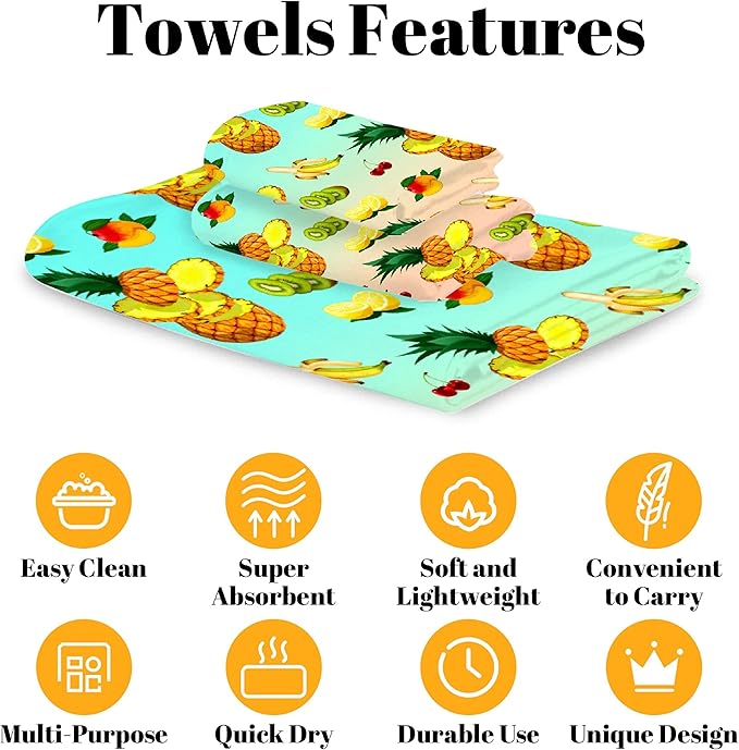 Gaming 3 Piece Towel Bathroom Sets, 1 Bath Towel, 1 Washcloth, 1 Hand Towel, Cotton Fast Dry Soft Absorbent Towel Set for Home Kitchen Family (Summer Fruits)