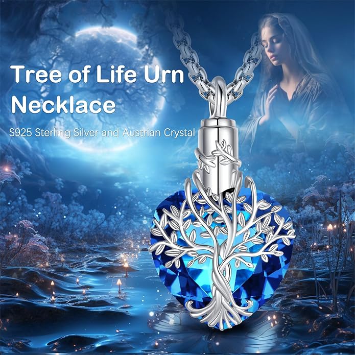 EUDORA Sterling Silver Urn Necklace for Ashes for Women Men, Ash Pendant for Human Cat Dog Ashes, Necklace for Ashes of Loved One Dad Mom Papa Pet Cremation Souvenir Jewelry for Funeral, 20inch