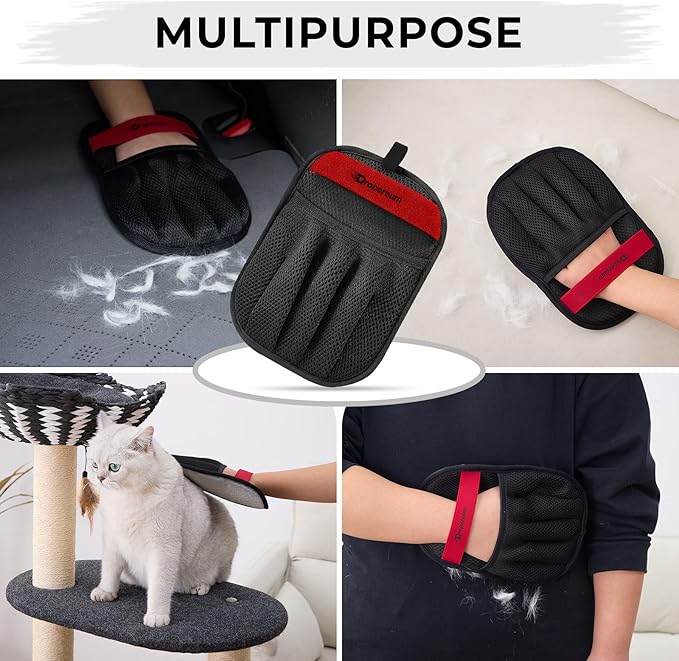 Pack of 2 Pet Hair Removal Glove for Cats & Dogs, Upgraded Five-Finger Electrostatic Pet Hair Glove, Reusable Magic Brush Pet Hair Remover Tool for Laundry, Carpet, Couch, Car Seat