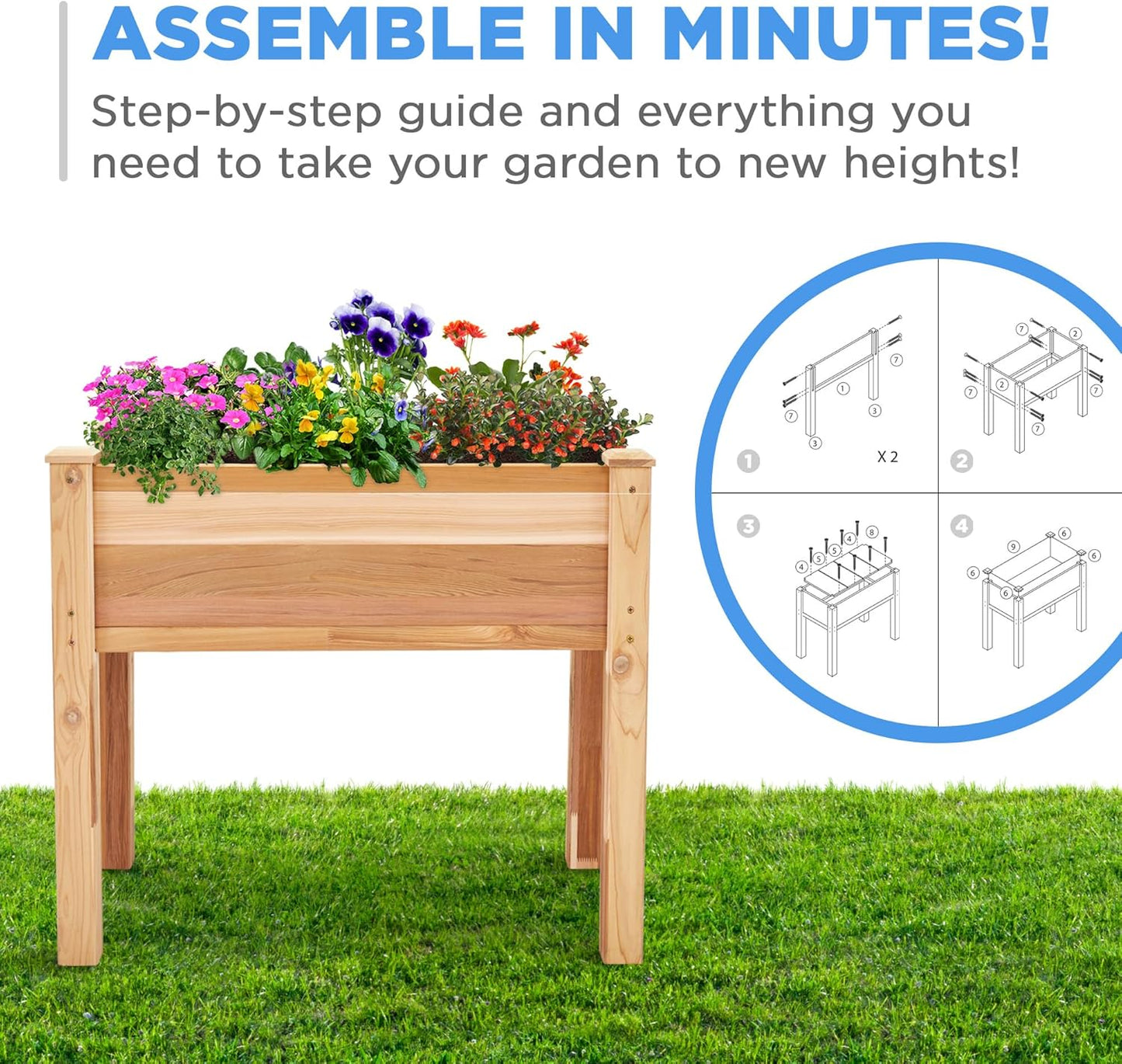 Jumbl Raised Canadian Cedar Garden Bed | Elevated Wood Planter for Growing Fresh Herbs, Vegetables, Flowers, Succulents | 34x18x30”