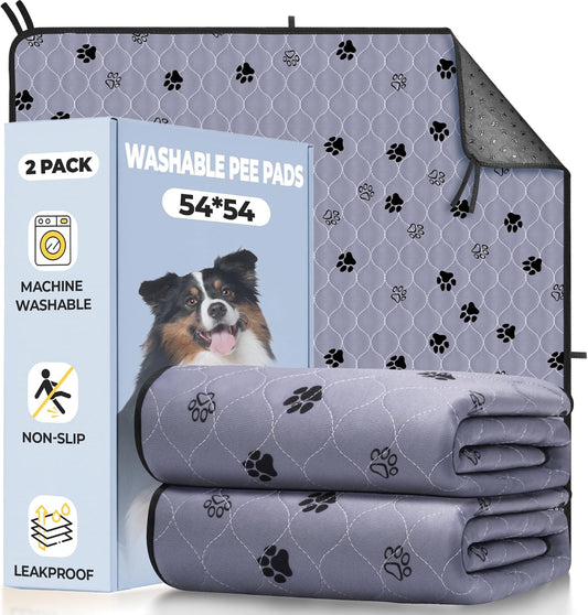 Fostanfly Washable Pee Pads for Dogs, 2 Pack Reusable Super Absorbent Potty Pads, Non-Slip and Leak-Proof 54"x54" for Whelping, Extra Large Potty Training Washable for Puppy
