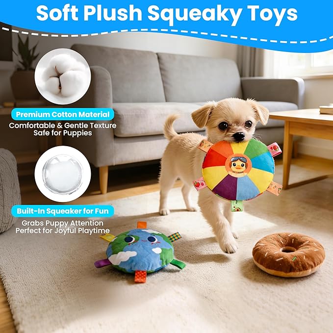 Almaro Puppy Play Gym with 8 Hanging Toys – Interactive Indoor Dog Enrichment Toy for Puppies & Small Dogs, Adjustable Bungee Toys, Tool-Free Assembly
