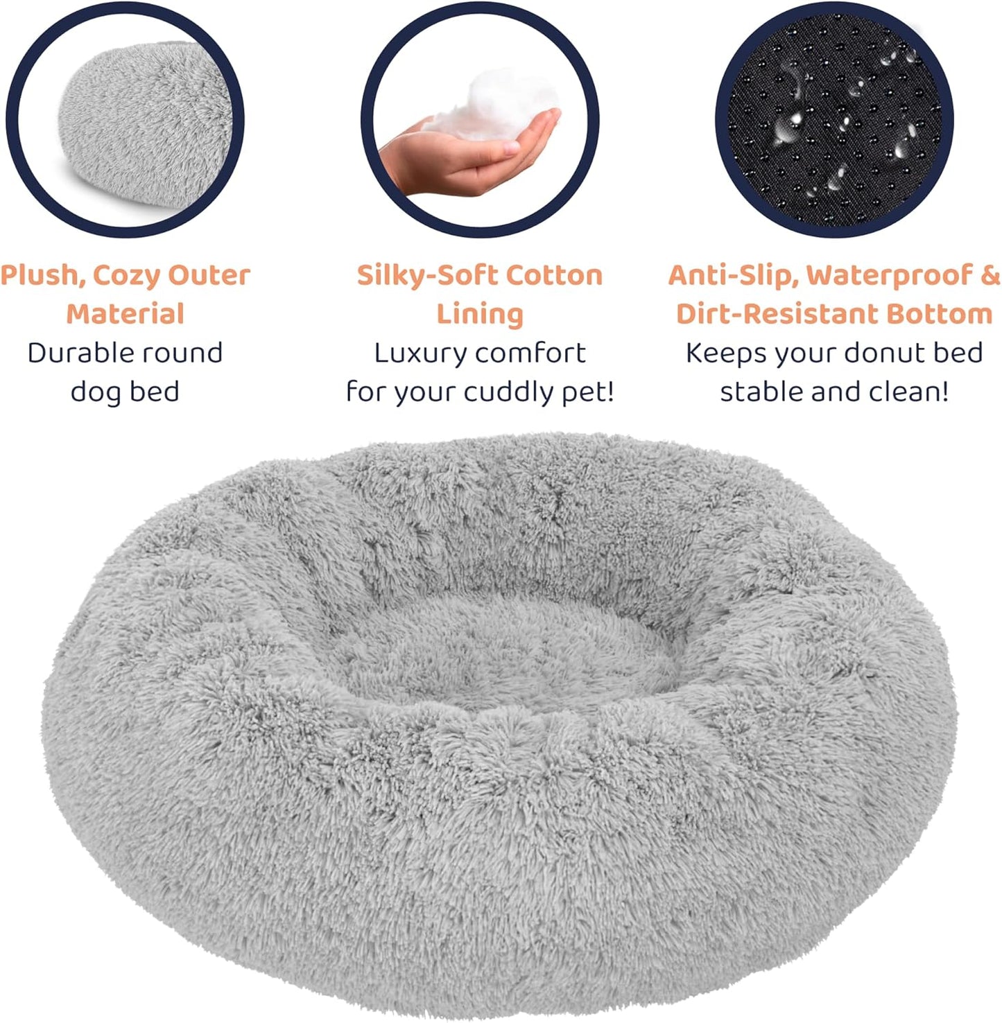 Donut Dog Bed - Premium Comfort for Anxiety Relief - Fluffy & Calming Design with Ultra-Plush Support | Cozy Round Dog Bed with Super Soft Circle Style (Size XL Grey)