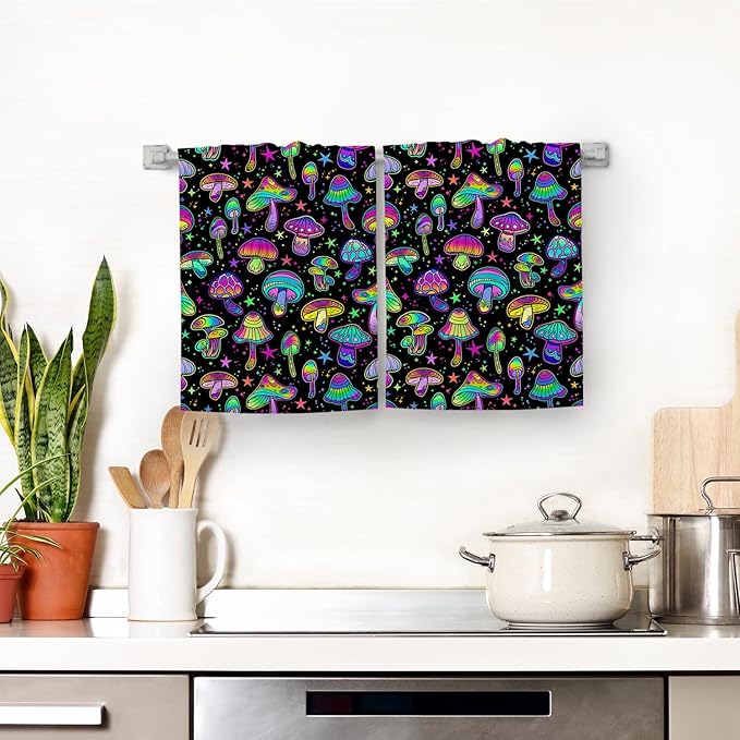 Funny Mushroom Kitchen Towels Decorative Set of 2,Cute Hippie Witchy Dish Towels Absorbent Hand Towels Tea Towels for Kitchen Farmhouse Holiday Home Decor Accessories