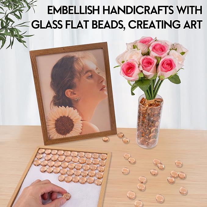 Glass Marbles, 0.97 LB Transparent and Smooth Flat Glass Beads for Vases, Mosaic Gem Pebbles for Aquarium Decor, Floral Arrangements, Mancala Stones, Vase Filler and Crafts, Pink