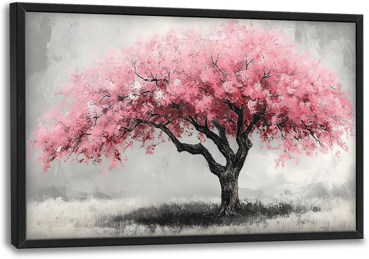 Extra Large Framed Pink Tree Wall Art,Abstract Tree of Life Wall Decor,Pink and Grey Pictures for Living Room,Canvas Print Painting Modern Artwork Bedroom Office Bathroom Home Decor 36L x24W