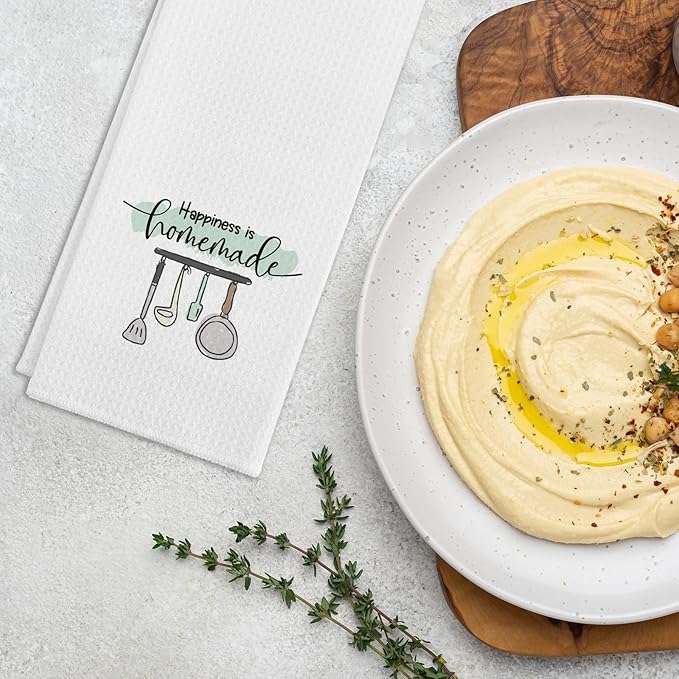 Funny Kitchen Towels with Sayings Happiness is Homemade Dishcloth Trendy Dish Towels for Kitchen Decor Sweet Housewarming Gifts Funny Birthday Gifts for Women Men Hostess Sister Friend Chef