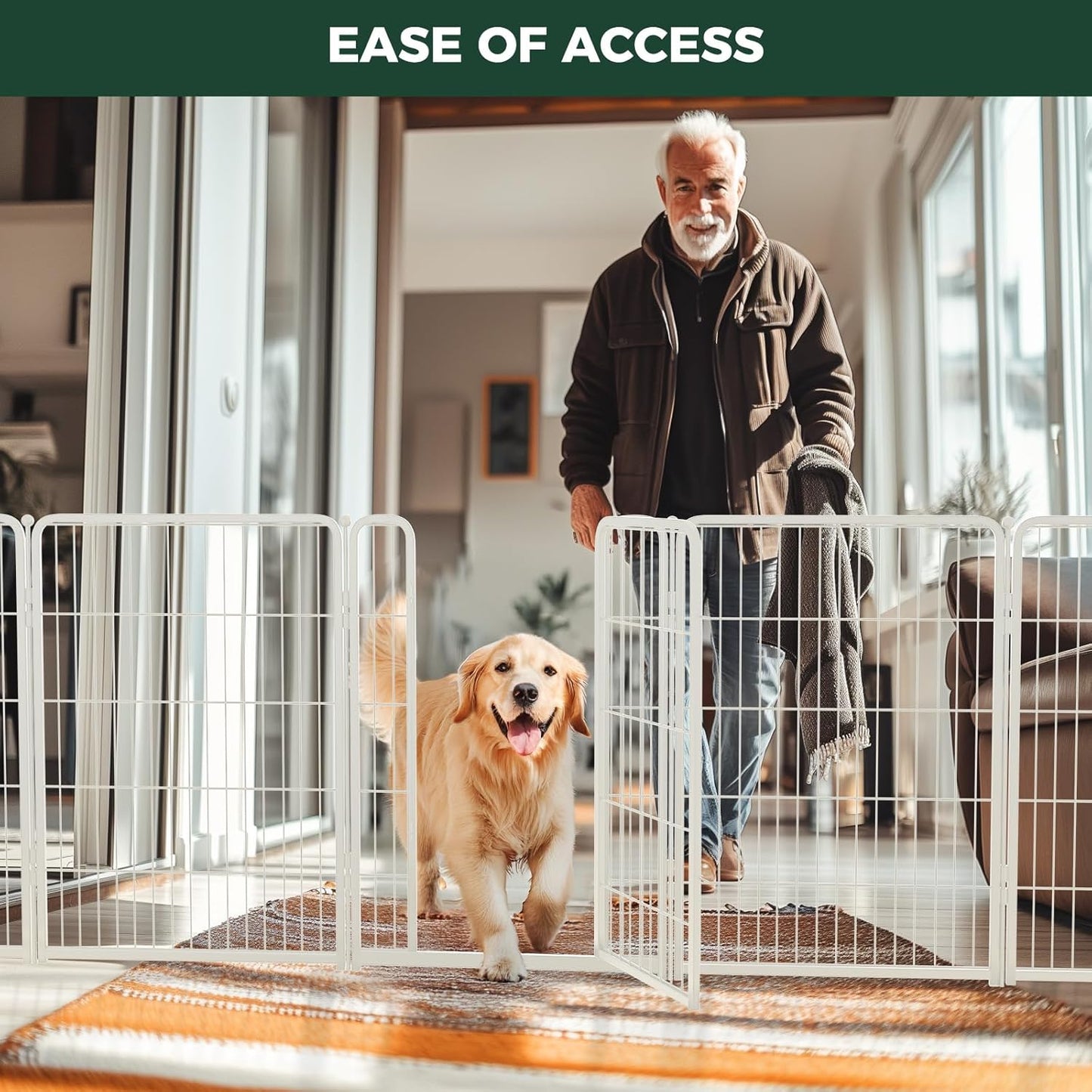 FXW Homeplus Unleashed Indoor Dog Playpen - Stress-Free and Safe Play, Heavy Duty 40 Inch 6 Wire Panels Dog Pen for Medium and Large Dogs, White│Patented