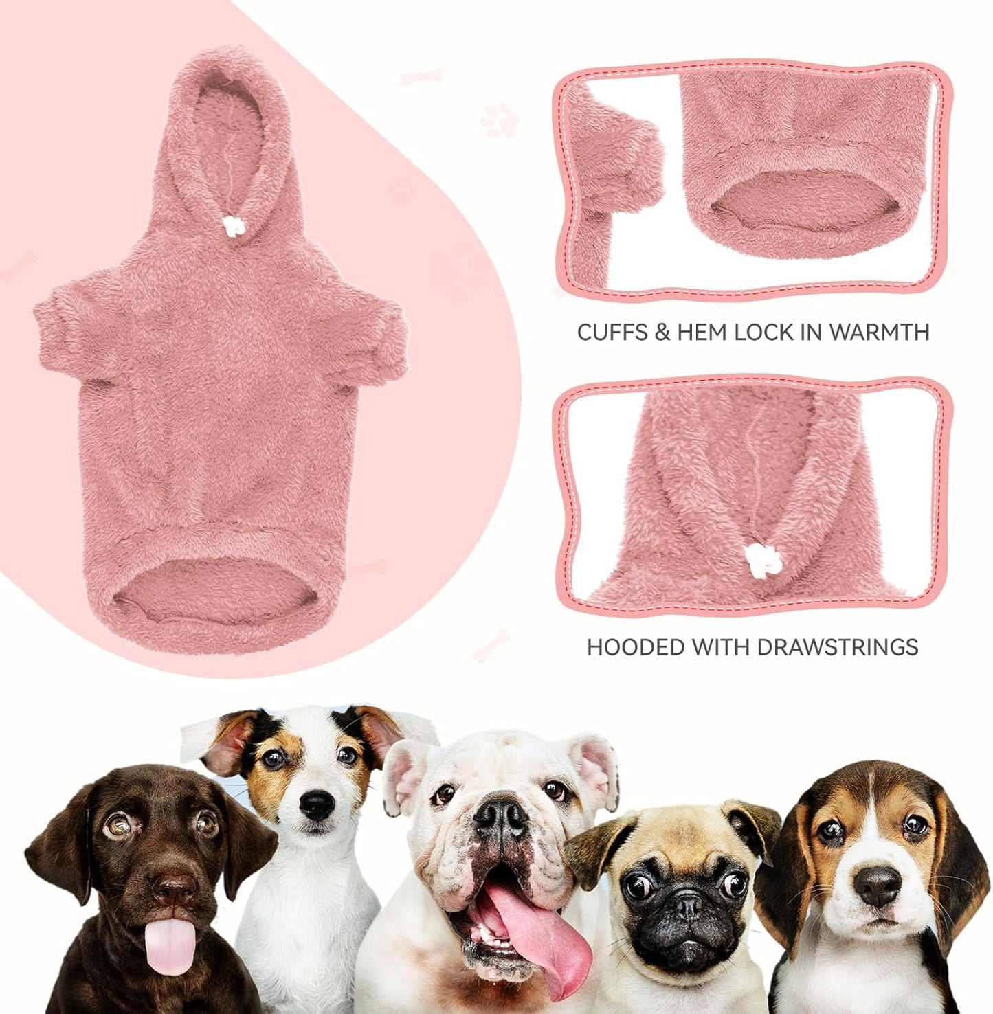 Fuzzy Dog Sweaters for Large Dogs Dog Hoodie Soft Double-Sided Plush Fleece Pet Sweater Clothes Coats Pet Hoodie Sherpa Hooded Sweatshirt(Pink-XL)