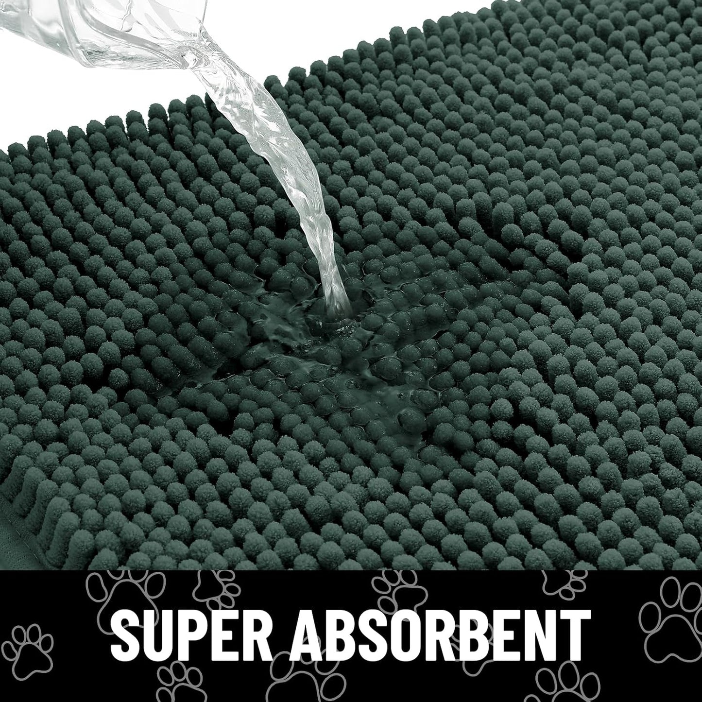 Smiry Dog Door Mat for Muddy Paws, Absorbent Dirt Trapper Non Slip Quick Dry Washable Chenille Mat for Mud Dogs, Entry Rug for Indoor and Outdoor (59x24 Inches, Green)