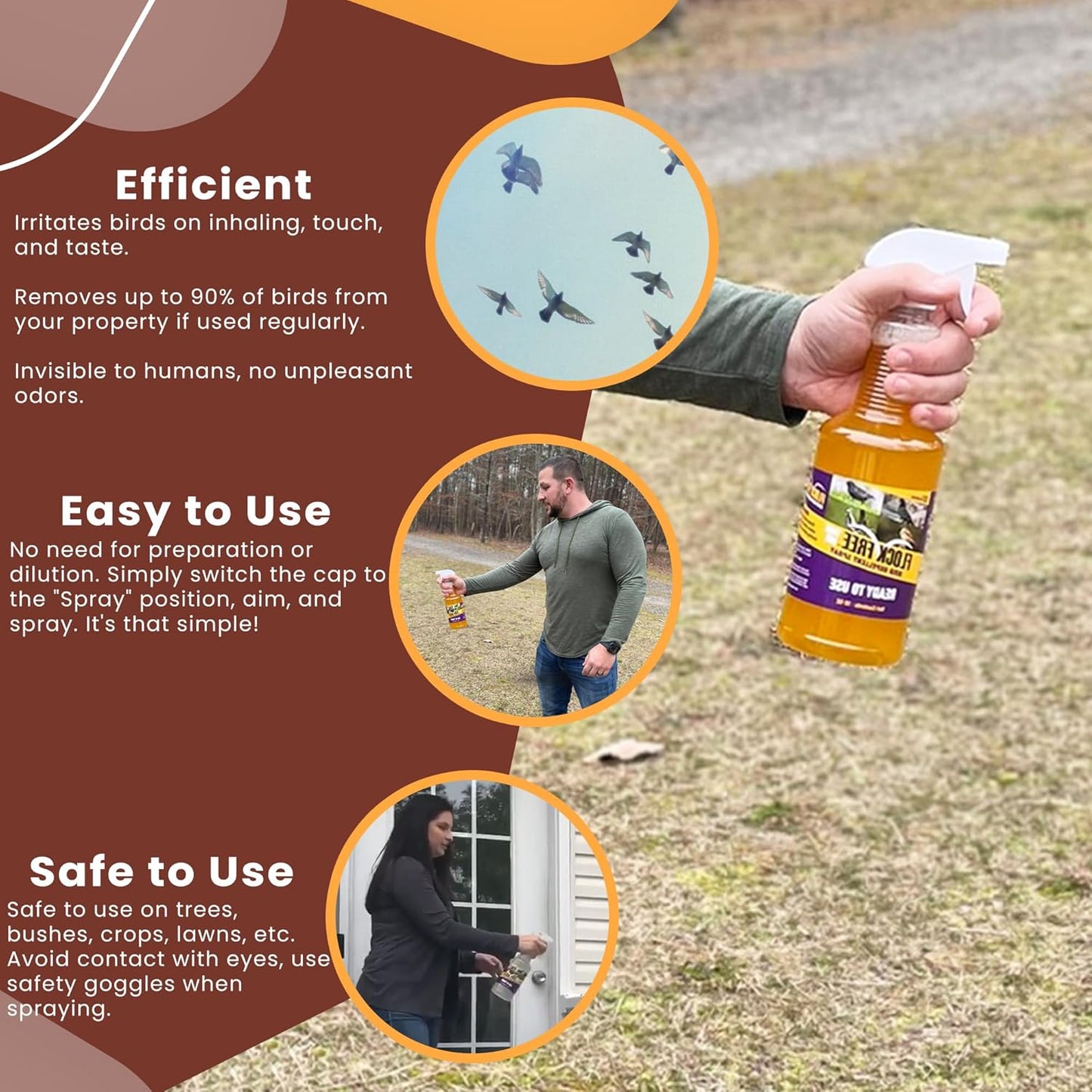 Bird Repellent Spray Bundle, Ready to Use Bird Spray 32oz + Concentrate 4oz Refill