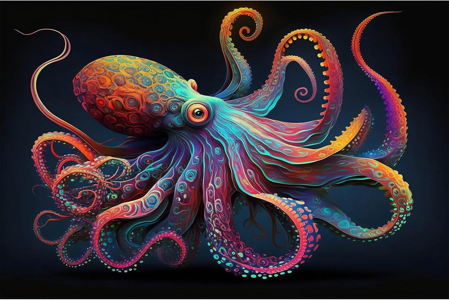 Exquisite Octopus Aquarium Background Abstract Colorful Octopus Terrarium Background Glowing Octopus on Black Background Fish Tank Backdrop Octopus Backdrops Poster Wallpaper Decors Vinyl 24x12in