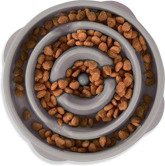 Outward Hound Fun Feeder Slo Bowl – Medium 2‑Cup Capacity, Slow Feeding, Small to Medium Dogs & Cats, Non-Slip, Gray, Drop Pattern (Pack of 12)