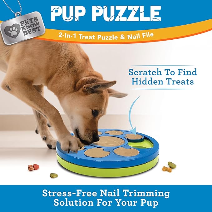 Pup Puzzle Interactive Dog Nail File Treat Dispensing Toy, Mentally Stimulating Nail Trimmer, Paw Care and Play Toy | Difficulty Level; Easy