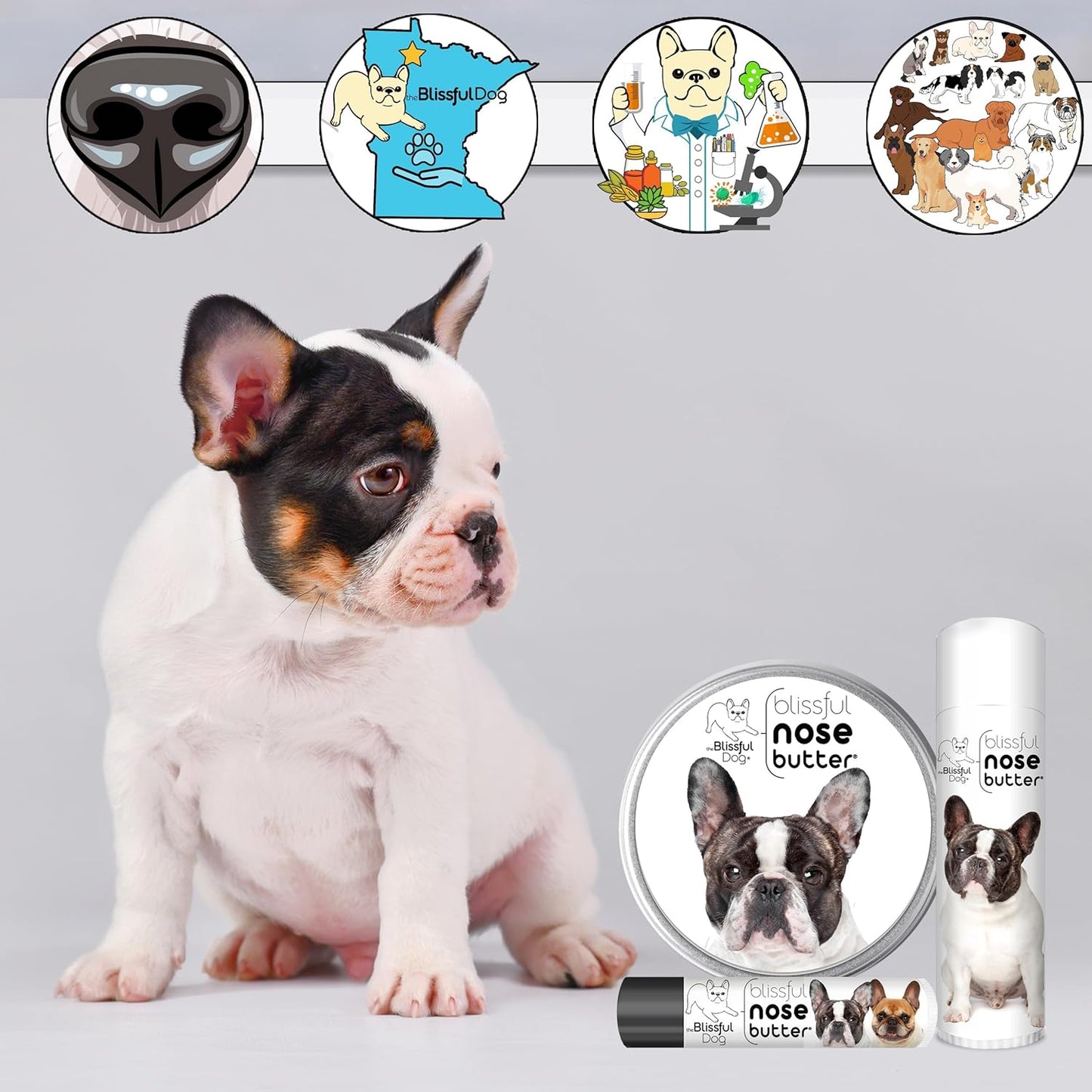 The Blissful Dog French Bulldog Pied Unscented Nose Butter - Dog Nose Butter, 0.15 Ounce