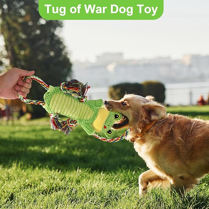 Interactive Chew Proof Dog Toys for Boredom & Anxiety - Plush with Squeaker & Crinkle Sound & Ropes for Small, Medium, Large Dogs