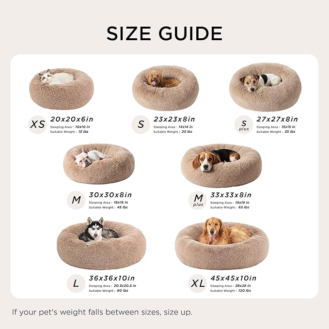 Bedsure Calming Dog Bed for Medium Dogs - Donut Washable Medium Pet Bed, Anti-Slip Round Fluffy Plush Faux Fur Cat Bed, Fits up to 45 lbs Pets, Light Blue, 30 inches