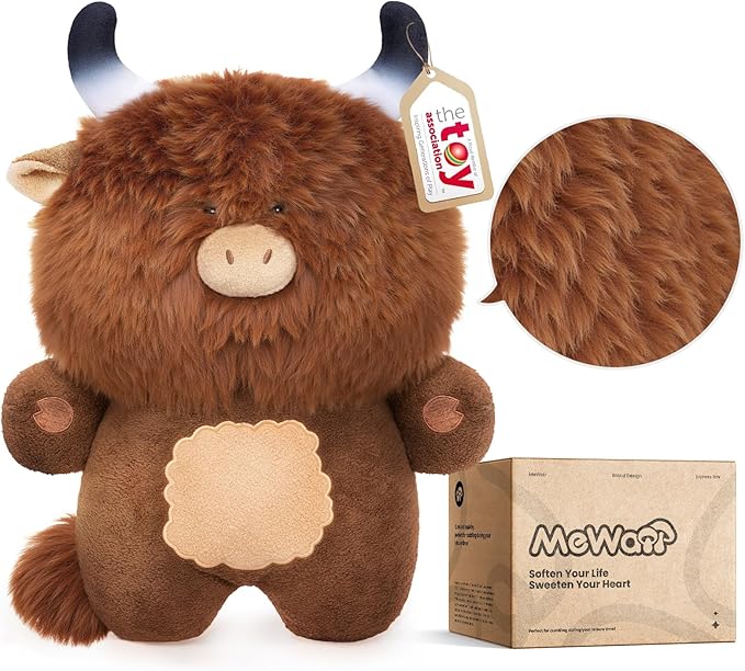 Highland Cow Plush Toys, Brown Fluffy Stuffed Animals, Squishy Doll & Plushie Pillow, Home Decor Throw Pillow Gifts for Girls (18 Inches)