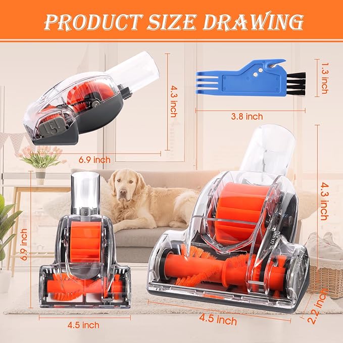 Upgraded Vacuum Pet Hair Power Brush Tool Attachment Compatible With Shark HV300 HV320 HV322 NV752 NV650 NV680 NV800 NV150 LA502 ZU560 ZU561 ZU60 AZ2001 HZ2002 UV725 Vacuum Replacement Parts Orange