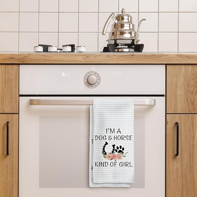 Gifts for Dog Lovers Horse Lovers Kitchen Towels, I'm a Dog and Horse King of Girl Hand Towels, Dog Gifts Horse Gifts for Girls Women Dish Towels Tea Towels for Kitchen, 16x24inch