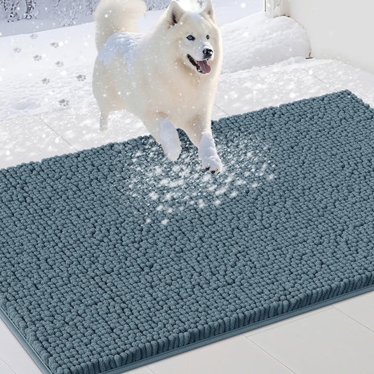 Dog Door Mats for Muddy Paws, Chenille Absorbent Dog Mats, Non Slip Heavy Mud Mat for Dogs, Soft Pet Mat for Entryway, Mud Paws, Inside Floor,48" x 38", Dusty Blue