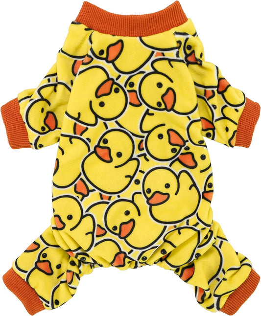 Fitwarm Funny Duck Dog Pajamas, Dog Winter Clothes for Small Dogs Girl, Lightweight Velvet Pet Jumpsuit, Cat Onesie, Yellow, Large